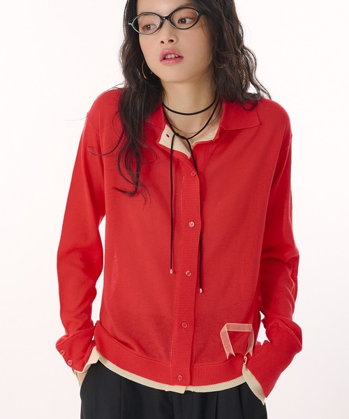 layered like sheer knit shirt cardigan / レイヤード風シアー