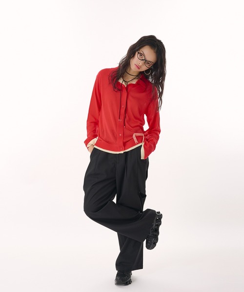 カーディガン layered like sheer knit shirt cardigan / レイヤード風シアーニットシャツカーディガン レディース layered like sheer knit shirt cardigan / レイヤード風シアー