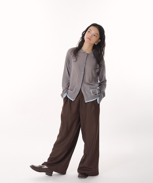 MUHET（ミュエータ）の「layered like sheer knit shirt cardigan / レイヤード風シアーニットシャツカーディガン（カーディガン/ボレロ・レディース・グレー/ブラウン/レッド/ネイビー・FREE）」の21枚目の写真