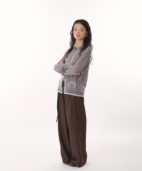 MUHET（ミュエータ）の「layered like sheer knit shirt cardigan / レイヤード風シアーニットシャツカーディガン（カーディガン/ボレロ・レディース・グレー/ブラウン/レッド/ネイビー・FREE）」の22枚目の写真