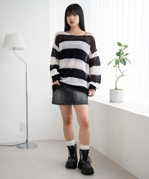 WEGO（ウィゴー）の「WEGO/オフショルメッシュニット（ニット/セーター・レディース・ブラック系その他5/グレー系その他5・FREE）」の13枚目の写真