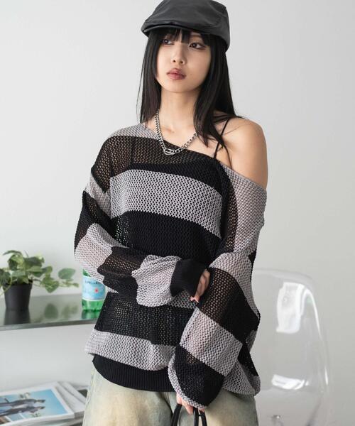 WEGO（ウィゴー）の「WEGO/オフショルメッシュニット（ニット/セーター・レディース・ブラック系その他5/グレー系その他5・FREE）」の21枚目の写真