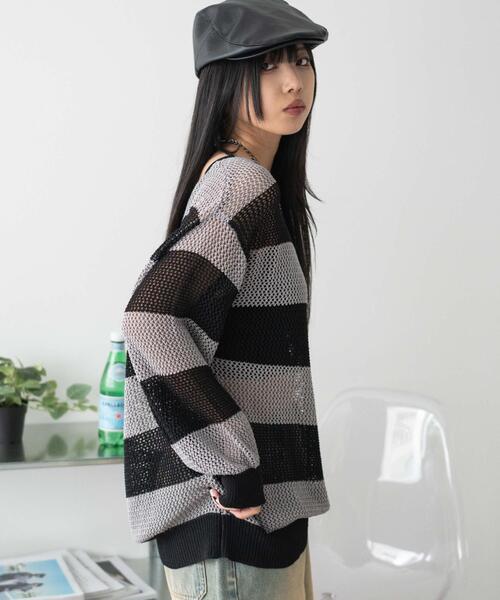 WEGO（ウィゴー）の「WEGO/オフショルメッシュニット（ニット/セーター・レディース・ブラック系その他5/グレー系その他5・FREE）」の5枚目の写真