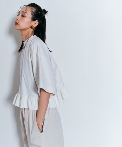 W:Huku（フーク）の「ハーフスリーブ フリルTシャツ（Tシャツ/カットソー・レディース・オフホワイト/ライトブラウン/ブラック/チャコール・FREE）」の11枚目の写真