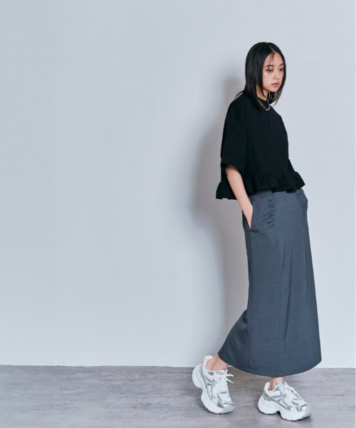 W:Huku（フーク）の「ハーフスリーブ フリルTシャツ（Tシャツ/カットソー・レディース・オフホワイト/ライトブラウン/ブラック/チャコール・FREE）」の13枚目の写真