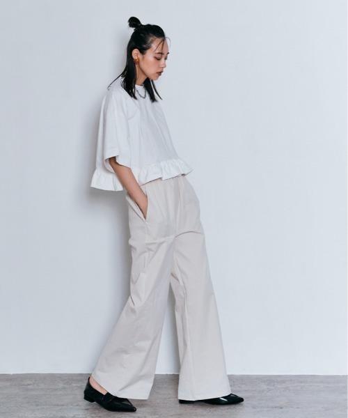 W:Huku（フーク）の「ハーフスリーブ フリルTシャツ（Tシャツ/カットソー・レディース・オフホワイト/ライトブラウン/ブラック/チャコール・FREE）」の14枚目の写真