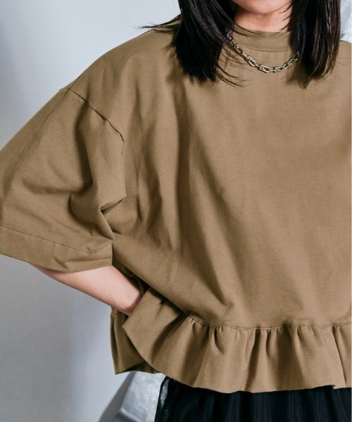 W:Huku（フーク）の「ハーフスリーブ フリルTシャツ（Tシャツ/カットソー・レディース・オフホワイト/ライトブラウン/ブラック/チャコール・FREE）」の15枚目の写真