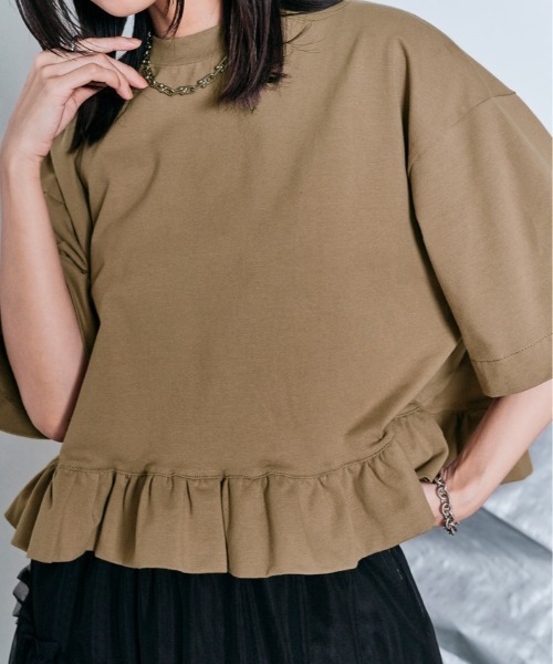 W:Huku（フーク）の「ハーフスリーブ フリルTシャツ（Tシャツ/カットソー・レディース・オフホワイト/ライトブラウン/ブラック/チャコール・FREE）」の19枚目の写真