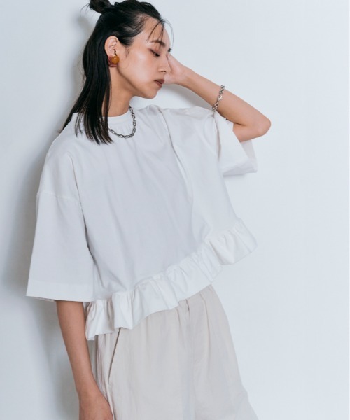 W:Huku（フーク）の「ハーフスリーブ フリルTシャツ（Tシャツ/カットソー・レディース・オフホワイト/ライトブラウン/ブラック/チャコール・FREE）」の20枚目の写真