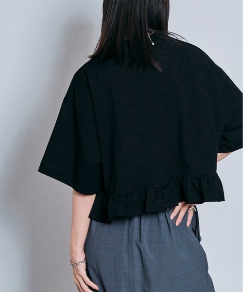 W:Huku（フーク）の「ハーフスリーブ フリルTシャツ（Tシャツ/カットソー・レディース・オフホワイト/ライトブラウン/ブラック/チャコール・FREE）」の21枚目の写真