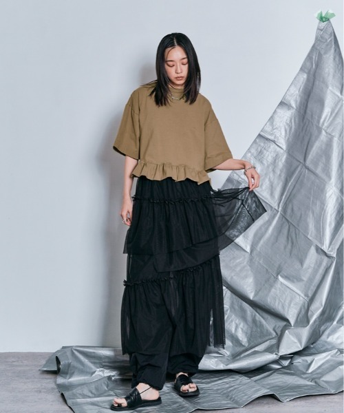 W:Huku（フーク）の「ハーフスリーブ フリルTシャツ（Tシャツ/カットソー・レディース・オフホワイト/ライトブラウン/ブラック/チャコール・FREE）」の22枚目の写真