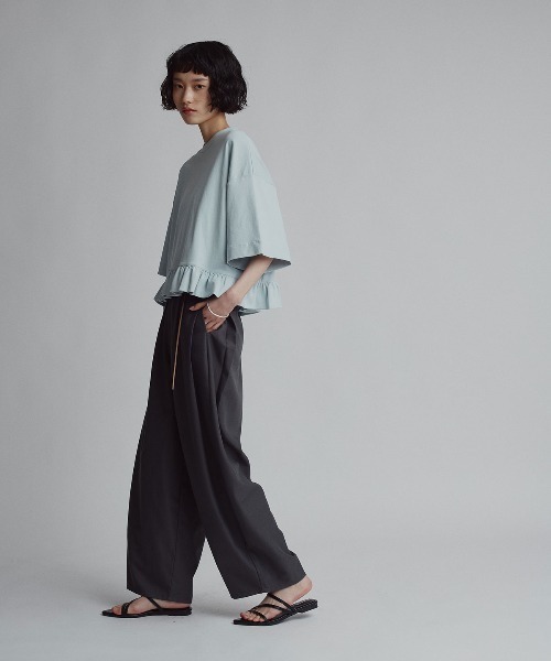W:Huku(フーク)の「【新色追加】【W:Huku / シルキータッチコットン】ハーフスリーブ フリル ショート Tシャツ / 半袖 ハーフスリーブ / Cotton Half-Sleeve Ruffle T-Shirt(Tシャツ/カットソー・レディース・オフホワイト/ライトブラウン/ブラック/チャコール/グリーン系その他/ブルー・FREE)」の8枚目の写真