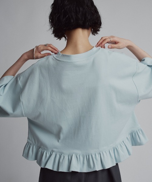 W:Huku(フーク)の「【新色追加】【W:Huku / シルキータッチコットン】ハーフスリーブ フリル ショート Tシャツ / 半袖 ハーフスリーブ / Cotton Half-Sleeve Ruffle T-Shirt(Tシャツ/カットソー・レディース・オフホワイト/ライトブラウン/ブラック/チャコール/グリーン系その他/ブルー・FREE)」の17枚目の写真