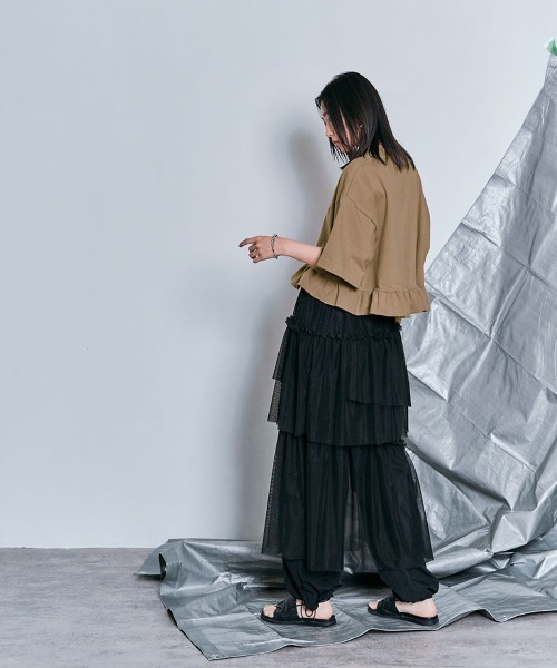 W:Huku(フーク)の「【新色追加】【W:Huku / シルキータッチコットン】ハーフスリーブ フリル ショート Tシャツ / 半袖 ハーフスリーブ / Cotton Half-Sleeve Ruffle T-Shirt(Tシャツ/カットソー・レディース・オフホワイト/ライトブラウン/ブラック/チャコール/グリーン系その他/ブルー・FREE)」の21枚目の写真