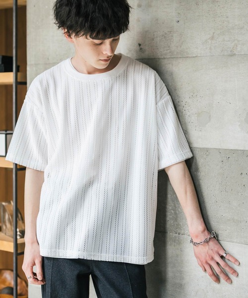 Rocky Monroe(ロッキーモンロー)の「オーバーサイズ 透かし編みアンサンブル半袖Tシャツ(アンサンブル・メンズ・ベージュ/ブラウン/グレー/ホワイト/ブラック・M/XL/L)」の21枚目の写真