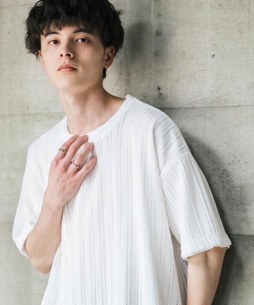 Rocky Monroe(ロッキーモンロー)の「オーバーサイズ 透かし編みアンサンブル半袖Tシャツ(アンサンブル・メンズ・ベージュ/ブラウン/グレー/ホワイト/ブラック・M/XL/L)」の22枚目の写真