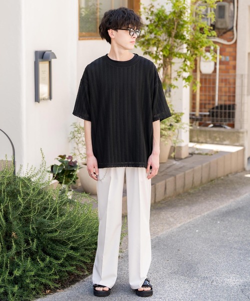 Rocky Monroe(ロッキーモンロー)の「オーバーサイズ 透かし編みアンサンブル半袖Tシャツ(アンサンブル・メンズ・ベージュ/ブラウン/グレー/ホワイト/ブラック・M/XL/L)」の18枚目の写真