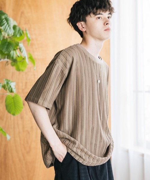Rocky Monroe(ロッキーモンロー)の「オーバーサイズ 透かし編みアンサンブル半袖Tシャツ(アンサンブル・メンズ・ベージュ/ブラウン/グレー/ホワイト/ブラック・M/XL/L)」の17枚目の写真