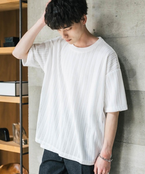 Rocky Monroe(ロッキーモンロー)の「オーバーサイズ 透かし編みアンサンブル半袖Tシャツ(アンサンブル・メンズ・ベージュ/ブラウン/グレー/ホワイト/ブラック・M/XL/L)」の9枚目の写真