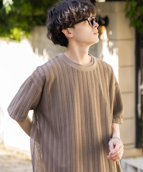 Rocky Monroe(ロッキーモンロー)の「オーバーサイズ 透かし編みアンサンブル半袖Tシャツ(アンサンブル・メンズ・ベージュ/ブラウン/グレー/ホワイト/ブラック・M/XL/L)」の14枚目の写真