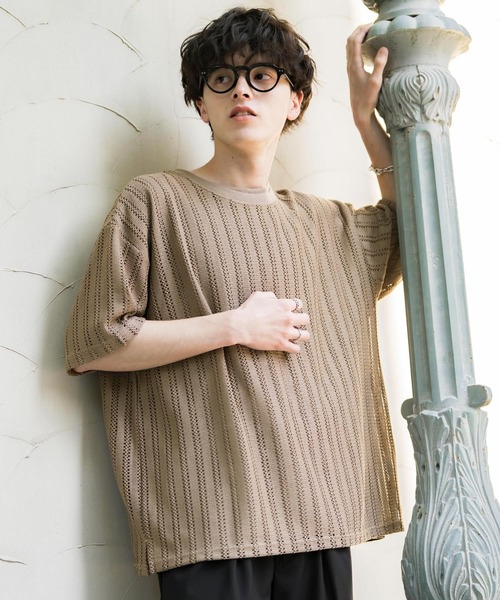 Rocky Monroe(ロッキーモンロー)の「オーバーサイズ 透かし編みアンサンブル半袖Tシャツ(アンサンブル・メンズ・ベージュ/ブラウン/グレー/ホワイト/ブラック・M/XL/L)」の16枚目の写真