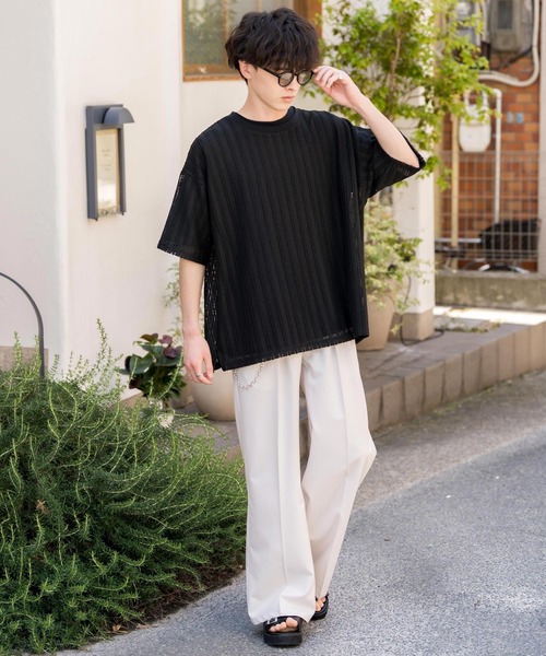 Rocky Monroe(ロッキーモンロー)の「オーバーサイズ 透かし編みアンサンブル半袖Tシャツ(アンサンブル・メンズ・ベージュ/ブラウン/グレー/ホワイト/ブラック・M/XL/L)」の11枚目の写真