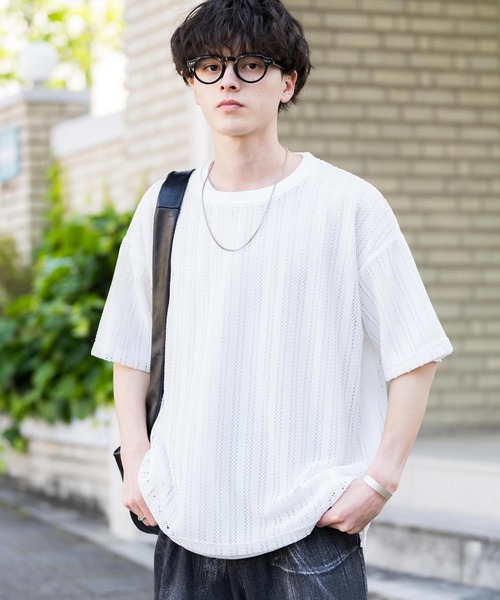 Rocky Monroe(ロッキーモンロー)の「オーバーサイズ 透かし編みアンサンブル半袖Tシャツ(アンサンブル・メンズ・ベージュ/ブラウン/グレー/ホワイト/ブラック・M/XL/L)」の6枚目の写真