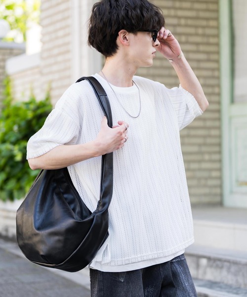 Rocky Monroe(ロッキーモンロー)の「オーバーサイズ 透かし編みアンサンブル半袖Tシャツ(アンサンブル・メンズ・ベージュ/ブラウン/グレー/ホワイト/ブラック・M/XL/L)」の7枚目の写真