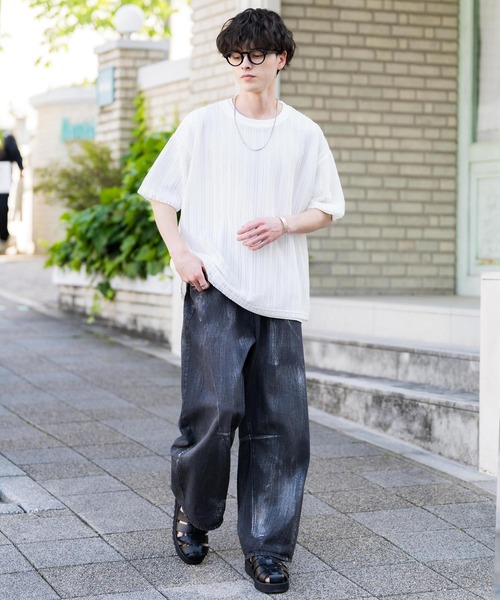 Rocky Monroe(ロッキーモンロー)の「オーバーサイズ 透かし編みアンサンブル半袖Tシャツ(アンサンブル・メンズ・ベージュ/ブラウン/グレー/ホワイト/ブラック・M/XL/L)」の8枚目の写真