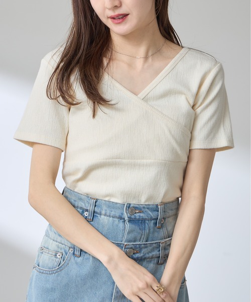 &. NOSTALGIA(アンドドットノスタルジア)の「【ZOZO限定】2WAYカシュクール半袖プルオーバー(Tシャツ/カットソー・レディース・アイボリー/ブラック・M)」の6枚目の写真