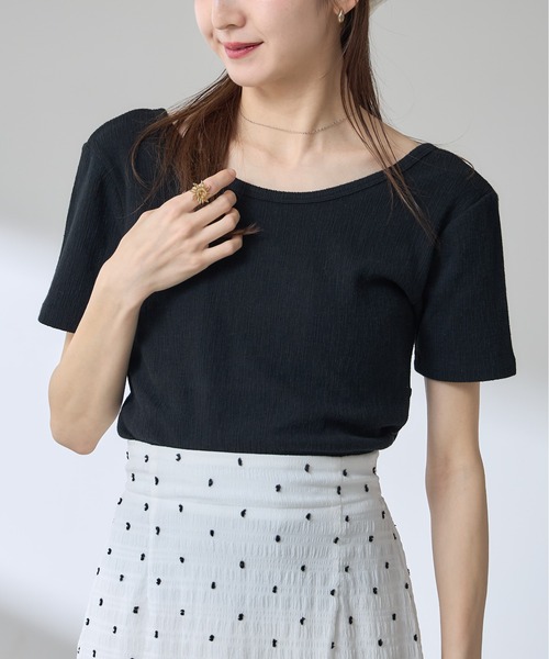 &. NOSTALGIA(アンドドットノスタルジア)の「【ZOZO限定】2WAYカシュクール半袖プルオーバー(Tシャツ/カットソー・レディース・アイボリー/ブラック・M)」の12枚目の写真