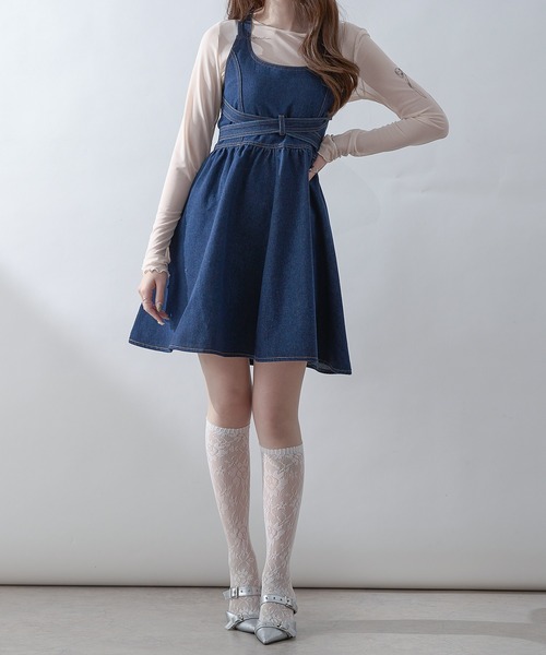 セール】denim frill mini dress / デニムフリルミニワンピース