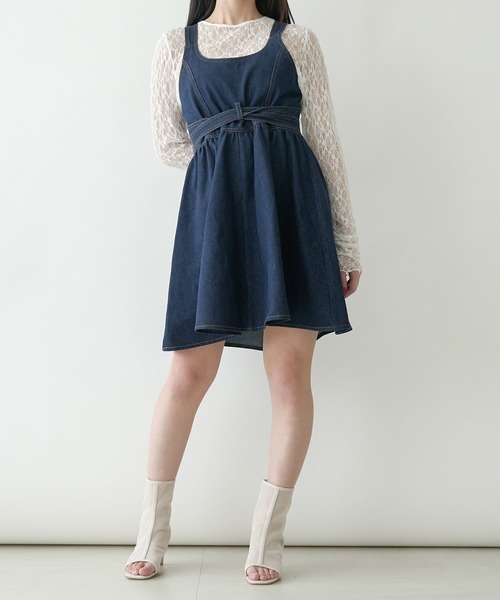 セール】denim frill mini dress / デニムフリルミニワンピース