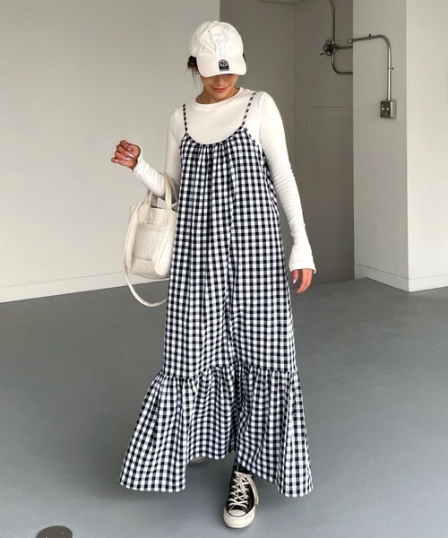 ブロックチェックキャミロングワンピース（ワンピース）｜CHERI