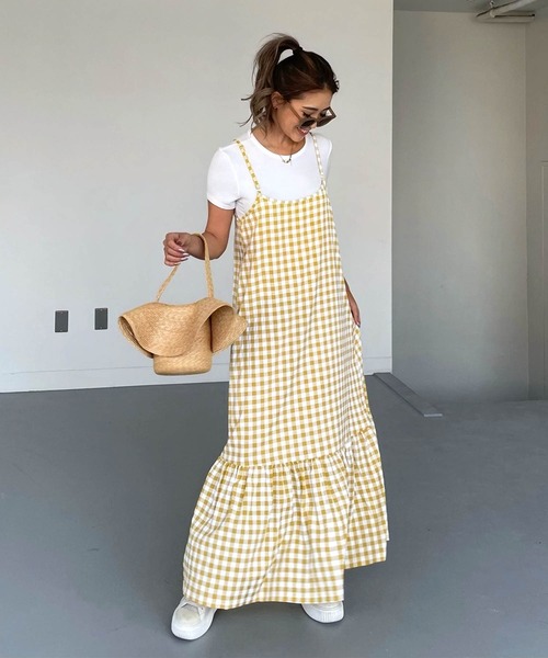 ブロックチェックキャミロングワンピース（ワンピース）｜CHERI