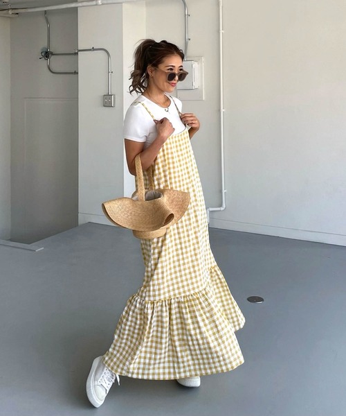 ブロックチェックキャミロングワンピース（ワンピース）｜CHERI