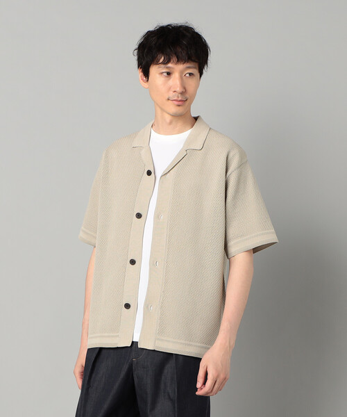 COMME CA MEN（コムサメン）の「鹿の子透かし編みオープンカラー ニットシャツ（ニット/セーター・メンズ・ネイビー/ブラック/ベージュ・M/L）」の2枚目の写真