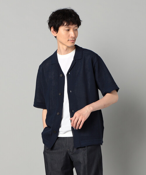 COMME CA MEN（コムサメン）の「鹿の子透かし編みオープンカラー ニットシャツ（ニット/セーター・メンズ・ネイビー/ブラック/ベージュ・M/L）」の3枚目の写真