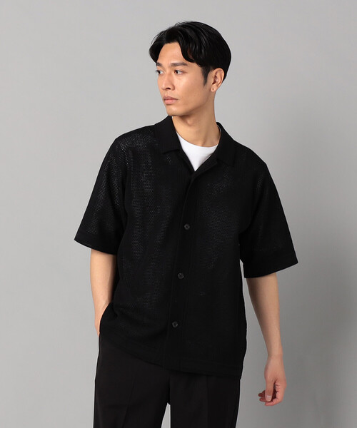 COMME CA MEN（コムサメン）の「鹿の子透かし編みオープンカラー ニットシャツ（ニット/セーター・メンズ・ネイビー/ブラック/ベージュ・M/L）」の9枚目の写真