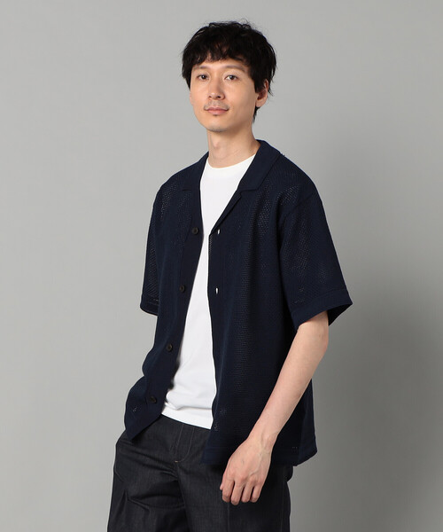 COMME CA MEN（コムサメン）の「鹿の子透かし編みオープンカラー ニットシャツ（ニット/セーター・メンズ・ネイビー/ブラック/ベージュ・M/L）」の12枚目の写真