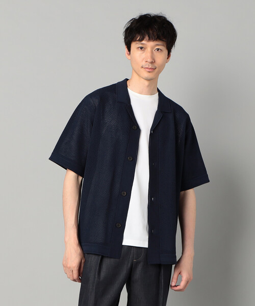 COMME CA MEN（コムサメン）の「鹿の子透かし編みオープンカラー ニットシャツ（ニット/セーター・メンズ・ネイビー/ブラック/ベージュ・M/L）」の13枚目の写真