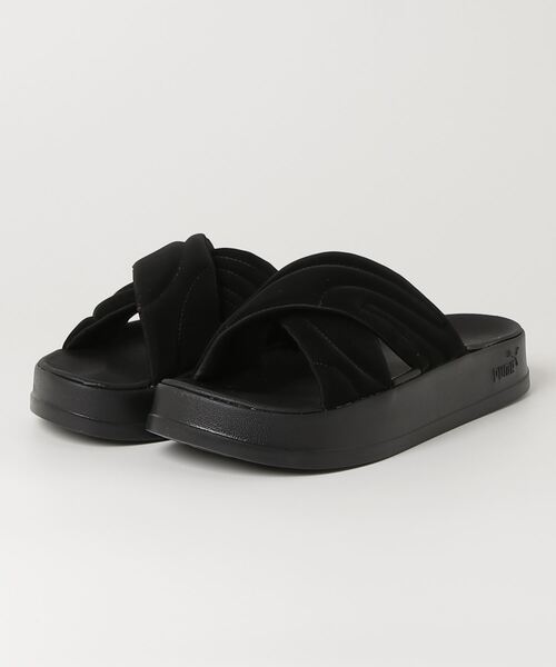 PUMA(プーマ)の「PUMA WINS LEADCAT PLATFORM SANDAL ウィメンズリードキャットプラットフォームサンダル(サンダル・レディース・ブラック/サンドベージュ・23cm/24cm/25cm)」の1枚目の写真