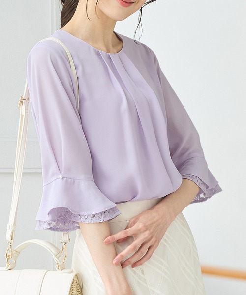 Honeys(ハニーズ)の「6分袖レース使いブラウス(シャツ/ブラウス・レディース・グレイッシュベージュ/ブラック/クリーム/ホワイト/ラベンダー・3L/L/LL/M/S)」の5枚目の写真