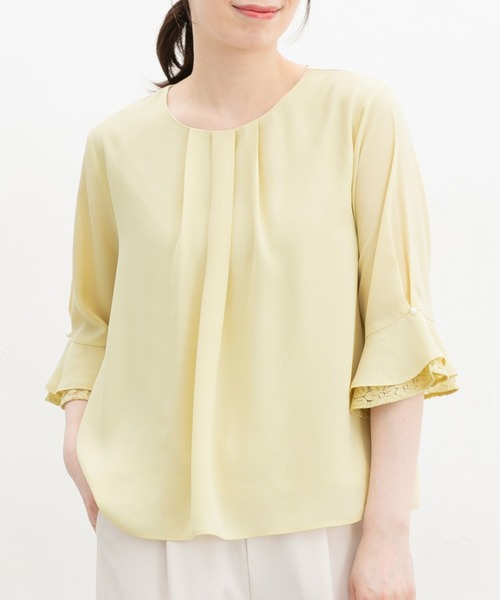 Honeys(ハニーズ)の「6分袖レース使いブラウス(シャツ/ブラウス・レディース・グレイッシュベージュ/ブラック/クリーム/ホワイト/ラベンダー・3L/L/LL/M/S)」の3枚目の写真