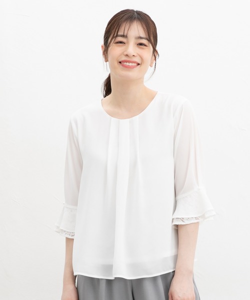 Honeys(ハニーズ)の「6分袖レース使いブラウス(シャツ/ブラウス・レディース・グレイッシュベージュ/ブラック/クリーム/ホワイト/ラベンダー・3L/L/LL/M/S)」の18枚目の写真