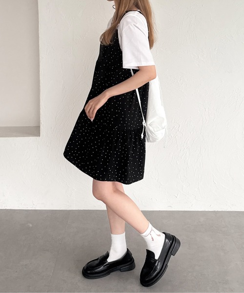 日本未入荷 CHUU★リボン柄レーストリムミニキャミワンピース アソートリボンティアードミニキャミワンピース/チュニック