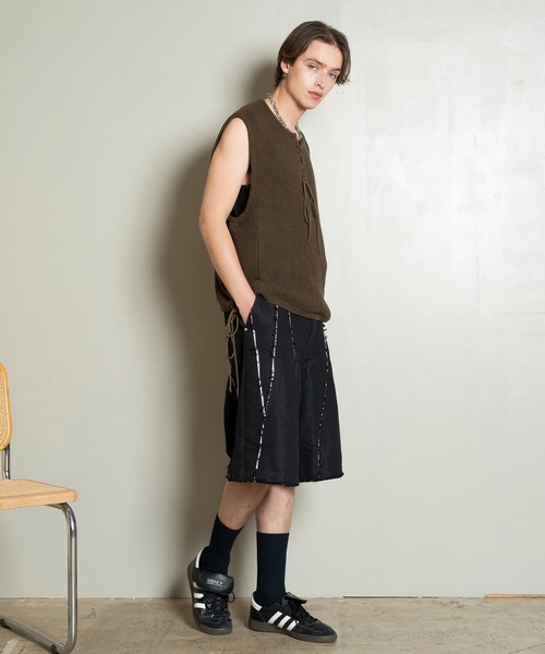 Forte（フォルテ）（フォルテ）の「Cut-off Wide Shorts/カットオフワイドショーツ/洗える（その他パンツ・メンズ・ブラック/オフホワイト・MEDIUM/LARGE）」の4枚目の写真