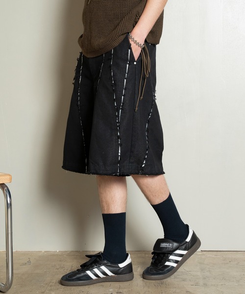 Forte（フォルテ）（フォルテ）の「Cut-off Wide Shorts/カットオフワイドショーツ/洗える（その他パンツ・メンズ・ブラック/オフホワイト・MEDIUM/LARGE）」の3枚目の写真