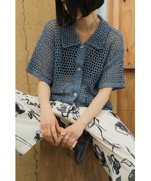 Knuth Marf（クヌースマーフ）の「crochet knit shirt（シャツ/ブラウス・レディース・ブルー/ブラック・FREE）」の8枚目の写真