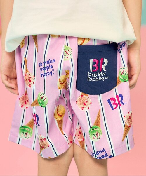 apres les cours(アプレレクール)の「サーティワン デニム・ストライプハーフパンツ(その他パンツ・キッズ・インディゴブルー/ミント/ピンク・80/90/100/110/120/130/140)」の1枚目の写真